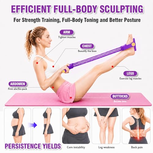 Multifunction Foot Pedal Resistance Bands with Handles, 6-Tube Adjustable Elastic Yoga Exercise Bands, Home Gym Fitness Equipment for Abdomen, Core, Waist, Arm, Leg Stretching - color: Purple