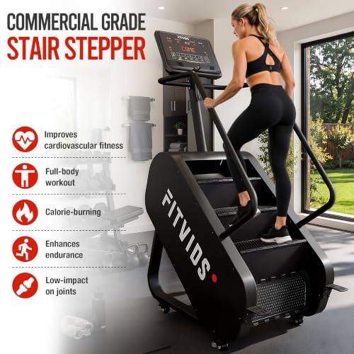Fitvids Stair Stepper Machine, Commercial Grade Stair Climber with 15 Resistance Levels, Continuous Stair Stepping Machine for Cardio and Lower Body Workouts, LED Screen, Exercise Machine for Home Gym - color: Dark-Pro
