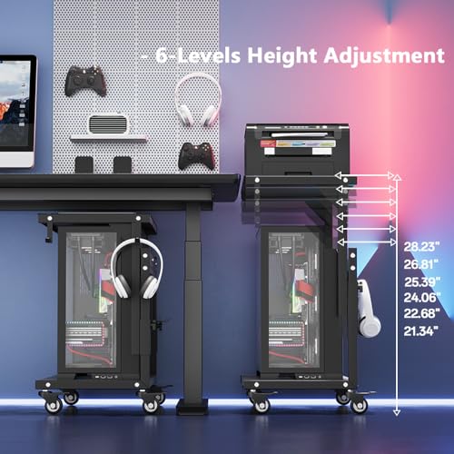 Computer Tower Stand, 6 Level Height Ajustable PC Tower Stand for Floor, Mobile Rolling CPU Holder Cart for Gaming Office Home,21.34"-28.3", Black - size: 0 power outlet