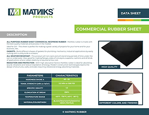 MATNIKS Neoprene Rubber Sheet Roll Solid Heavy Duty, High-Grade Duro 65A Black- 39x16.5-Inch by 1/8 DIY Gasket Maker Material Supports Seal Level Bumpers Protection DIY Pads Seals Weather Stripping - size: 1/8-inch Thick