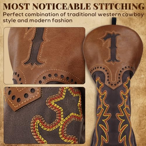Craftsman Golf Cowboy Western Retro Brown Durable Golf Headcover Head Cover fits up to 460cc Driver for Fairway Wood Hybrids Rescue Putter Protector - style: 3pcs golf club head covers