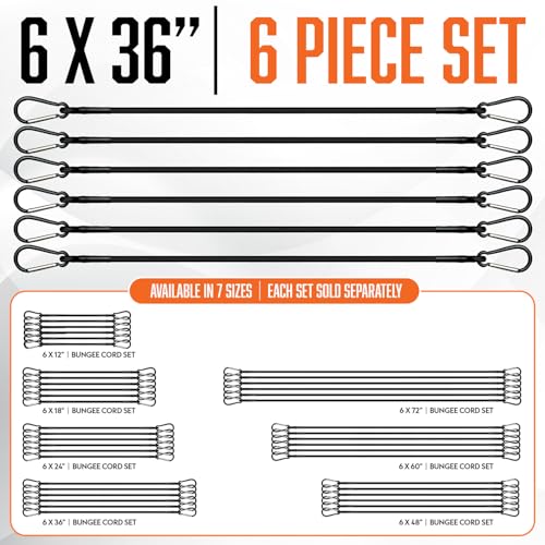 6 Piece Bungee Cords with Hooks 36 Inch - 3ft Srong Heavy Duty Outdoor Black Bungee Cords with Carabiner Clips - size: Black 36" (6 Piece)
