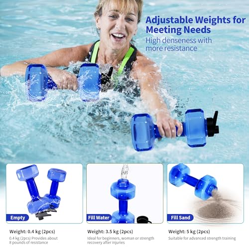 Water Weights for Pool Exercise Set of 2, Aquatic Exercise Dumbbells with Non-slip Handle, PE Materials Water Dumbbell Aerobics for Water Aerobics Weight Loss - color: Blue