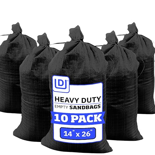 DURASACK Heavy Duty Sandbags with Ties, 14x26, Empty, Black, Pack of 10 | Woven Polypropylene Sandbags for Flood Control with 1600 Hours of UV Protection, 50 lbs Capacity - color: Black, size: 10 Sandbags