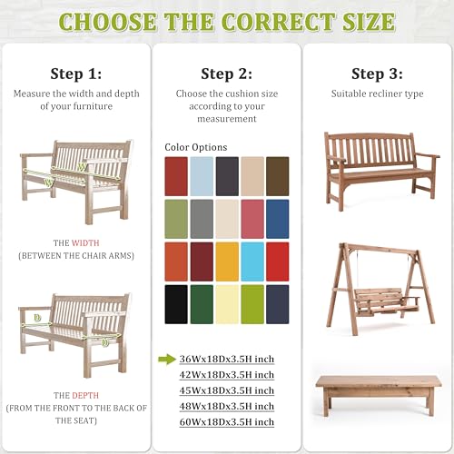 Premium Outdoor Bench Cushions for Patio Furniture 3.5inches Memory Foam Bench Cushion Waterproof Fade Resistant Porch Swing Cushions with Straps 36×18 Inch Grass Green - color: Grass Green, size: 36'' x 18'' x 3.5''