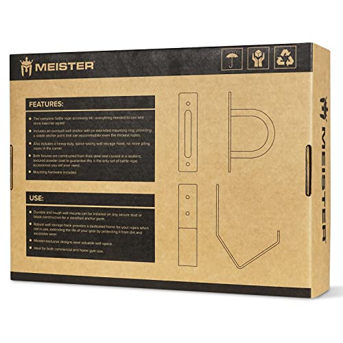 Meister XSteel Battle Rope Wall Mount Kit w/Anchor & Storage Hook - Matte Black | Commercial-grade steel wall anchor & storage hook for conditioning ropes, fits all battle ropes from 1.0" to 2.5"