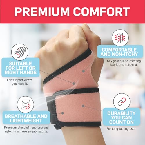 Dr. Arthritis Essentials Wrist Brace for Carpal Tunnel, Arthritis & Tendonitis Pain Relief – Adjustable Wrist Support for Night & Day, Wrist Splint for Sprains, Injury Recovery & Weak Wrists, Left or Right Hand, 2 Pack - size: Pink - 2 Pack