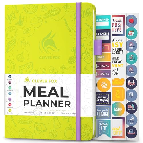 Clever Fox Weekly Meal Planner - Weekly & Daily Meal Prep Journal with Shopping and Grocery Lists for Menu Planning, Healthy Diet & Weight Loss Tracking, Lasts 1 Year, Undated, A5 - Neon Yellow - color: Neon Yellow