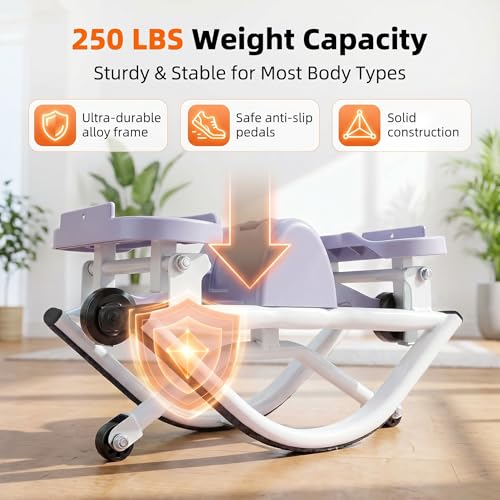 Side-to-Side Low Impact Rocker Stepper with Resistance Bands &Slip Mat – Quiet Home Workout Equipment for Full Body Cardio