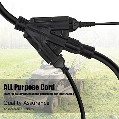 6FT 12/3 Outdoor Extension Cord, Heavy Duty 3-Outlet SJTW Indoor/Outdoor Three-Prong Power-Cord 12-Gauge Grounded 15-Amp 1875 Watts - size: 6 FT