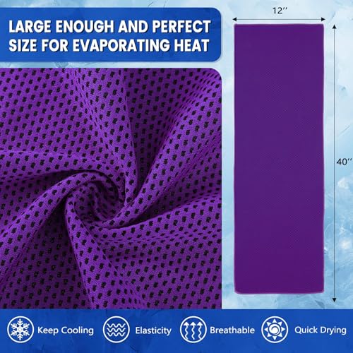Hosuly 100 Pack Cooling Towels, 40"x12" Cooling Towels for Neck and Face Breathable Soft Chilly Sweat Rag Microfiber Sport Rags for Gym Yoga Golf Running - color: Purple