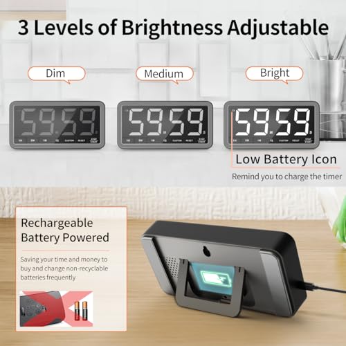 VOCOO Digital Kitchen Timer with 7.8” Extra Large Display, Magnetic LED with 3 Brightness, 4 Alarms and 3 Volume Levels, Battery Powered Countdown Count Up Timer for Cooking, Classroom, Home Gym - color: Space Grey