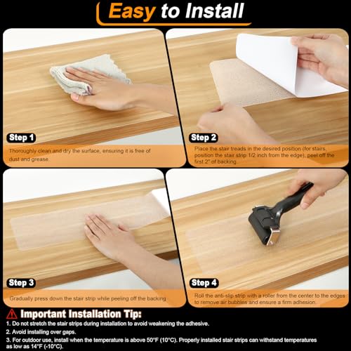 SMILOOL Clear Non-Slip Treads for Wooden Steps Indoor 5 Pack 4" x 24" Pre-Cut Anti-Slip Strips, Grip Tape Transparent Grips for Wood Stairs, Dogs, Kids and Pets, Waterproof - size: 4" X 24"