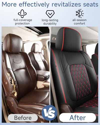 Umbrauto for Ram Custom Seat Covers, Nappa Leather Truck Seatcovers Compatible with Ram 2009-2025 1500 Crew Quad Cab & 2500 3500 Mega Cab - size: Full Set(Flat Front+Flat Rear)