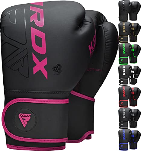 RDX Kids Boxing Gloves Sparring and Muay Thai Maya Hide Leather, Kara Patent Pending Junior Training Mitt for Kickboxing, Punching Bag, Focus Pads, MMA, Thai Pad, Double End Ball Punching Gloves - color: PINK, size: 8OZ