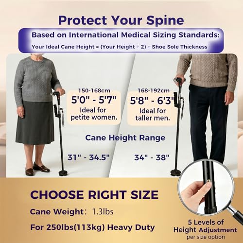 Walking Cane for Men & Women, Smart Cane with Alarm & Light | Foldable,Free Standing, All Terrain, Collapsible, Second Handle, Adjustable, Travel Bag, Seniors & Adults - size: Purple ( 5'8" - 6'3")