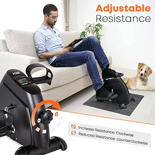 Mini Exercise Bike, AGM Under Desk Bike Pedal Exerciser Foot Cycle Arm & Leg Pedal Exerciser with LCD Screen Displays - color: Black
