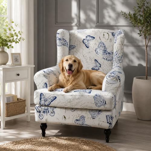 NILUOH Wingback Chair Slipcover 2 Pieces, Stretch Spandex Wingback Chair Covers Washable Slipcover for Wingback Armchairs Non-Slip Furniture Protector with Elastic Bottom for Living Room - color: 16