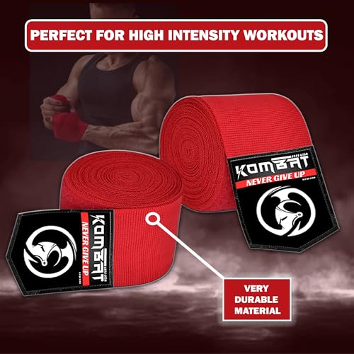 KOMBAT USA 180" Boxing Wraps for Men & Women – Hand Wraps for Boxing Gloves, Muay Thai Wraps, Vendas para Boxeo, Thumb Loop, MMA & Kickboxing Hand Wraps Boxing Training Gear - color: Pack of 5 Red