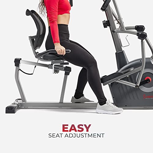 Sunny Health & Fitness Smart Recumbent Bike, Full-Body Home Training with Arm/Leg Exercisers, Indoor Cycling Workout Machine Plus Adjustable Seat & Bulit-in Pulse Sensors, Free SunnyFit App Connection - style: Magnetic
