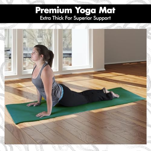 Thick Yoga Mat for Exercise & Pilates – Non Slip Yoga Mats with Strap, Extra Wide Gym Matt for Home, Lightweight & Durable Pilates Mat for Studio Fitness - color: DARK GREEN