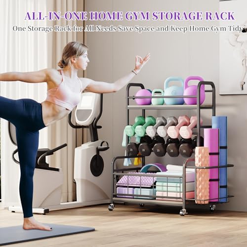 Homeiju 450LBS Dumbbell Rack,Weight Rack for Dumbbells,Weight Rack for Home Gym,Home Gym Storage for Strength Training Dumbbell Racks Stand with Wheels&Hooks - color: Grey