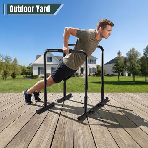 OLIXIS Dip Bar, Adjustable Heavy Duty Dip Station with Soft Foam Handles | Stabilizer Parallel Parallette Bar Fitness Equipment for Home, Gym, Patio, Office