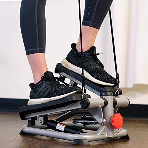 Sunny Health & Fitness Mini Steppers with Digital Monitor and Resistance Bands, Compact Low-Impact Cardio Machines for Home Workouts - color: Grey