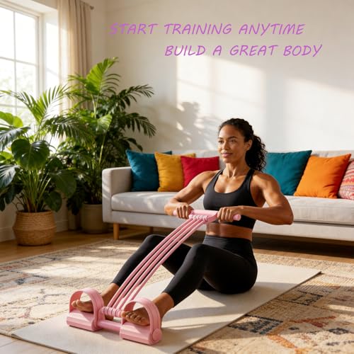 3 in 1 Adjustable Pedal Resistance Band, 8-Tube Natural Latex Tension Rope, Multifunctional Sit-Up Trainer for Full-Body Workout, Fat Loss & Muscle Shaping - color: Purple