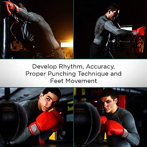 Genuine Leather Double End Boxing Punching Bag - Speed Striking & Dodge Training Ball for MMA, Muay Thai, Boxing, Gym Workout - Includes Cords & Hooks for Easy Setup - size: 9 Inch