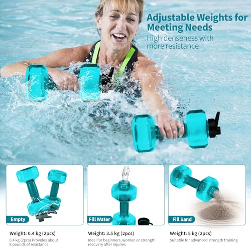 Water Weights for Pool Exercise Set of 2, Aquatic Exercise Dumbbells with Non-slip Handle, PE Materials Water Dumbbell Aerobics for Water Aerobics Weight Loss - color: Green