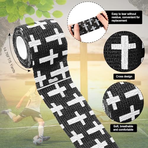 Geiserailie 12 Pack Christian Athletic Tapes 2 Inch x 5 Yards Self Adhesive Bandages Sports Wraps Breathable Elastic Wrap Non Woven Bandage for Wrist, Ankle, Baseball Football(Black) - color: Black
