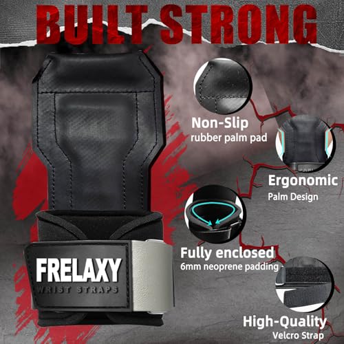 Frelaxy Lifting Wrist Straps, Rubber Weight Lifting Grips for Deadlifts | Non-slip rubber palm, Full palm protection, Neoprene wrist padding, Enhanced grip support, Pull ups rows lat pulldowns - color: Grey