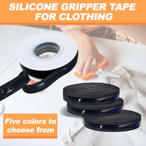 5/8 Inch Black Silicone Gripper Elastic Band Tape - Stretch Waistband for Underwear, Wig Caps, Sewing, DIY Clothing & Craft Accessories