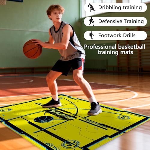 Portable Basketball Footwork Training Mat, Basketball Training Equipment, Agility Footstep Training Mat, Durable Non-Slip Basketball Footwork Training Equipment for All Ages to Improve Speed, Strength and Coordination - color: Yellow