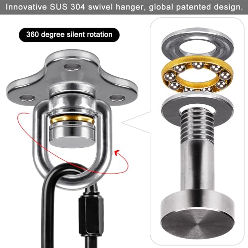 SELEWARE 360° Swivel Hanger with Bearing & Carabiner, Heavy Duty Hook for Tire and Saucer Swings, Indoor Outdoor Playground Hardware Accessories - color: Bearing Swing Hanger, 1 Pack