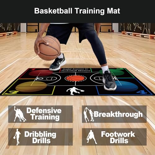 Basketball Training Equipment, Practice Training Mat, Dribble Trainer | Includes Basketball Training Mat, Agility ladder, Grip Strengthener, Resistance Bands, Improve Speed, Strength, ordination - color: Black (3D-Muster), size: 42"*29"
