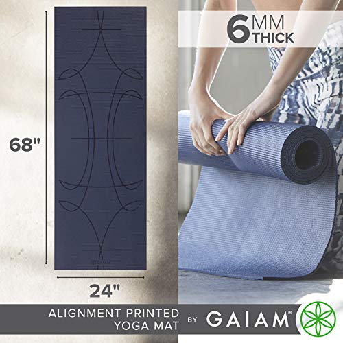 Gaiam Premium Yoga Mat, 6mm Thick Print Mat | Premium 6mm thick cushioning for joint support. Non-slip print design for yoga, Pilates & floor workouts. - color: Alignment Print (Ink)