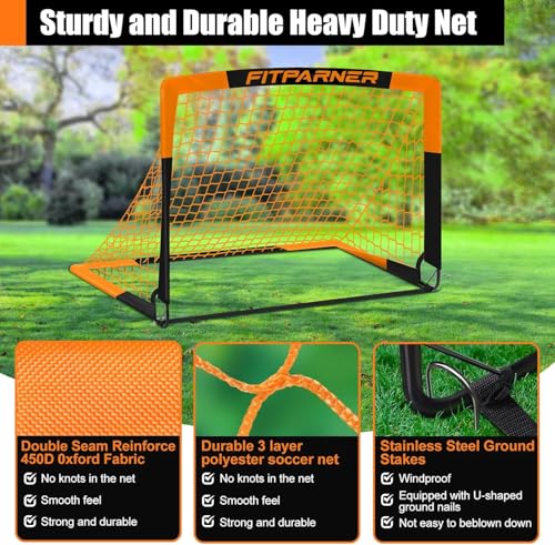 Kids Soccer Goals for Backyard Set - 2 Pack of Portable Pop Up Soccer Nets with Ball,Cones,Complete Training Equipment Kit for Toddler,Youth,Kids Age 3-14,Outdoor Sports Game - color: Orange Black, style: 4x3FT