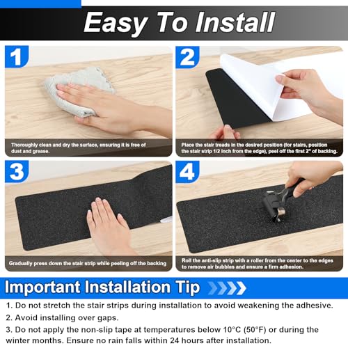 SMILOOL Outdoor Stair Treads Non-Slip Step Strips for Wooden Steps 5 Pack 6” x 24” Anti Slip Grip Tape Precut for Outside Stairs, Non Skid Stair Tread Mats Weather Resistant for Outdoors, Black - size: 6" x 24"