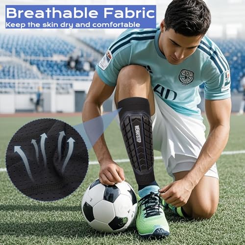 Shin Guards Soccer Kids Youth, Adult Shin Guards with Honeycomb Padding，Breathable & Anti-Slip Calf Compression Sleeves - color: Black, size: 3X-Small