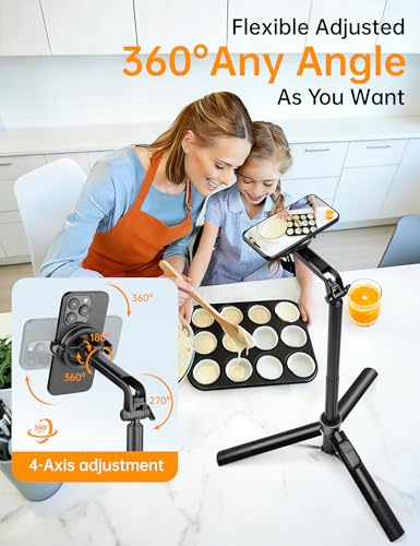 70" Magnetic Phone Tripod, Selfie Stick Tripod for iPhone MagSafe & Camera with Rechargeable Remote & 2 in 1 Magnetic Holder, 360° Rotatable Portable Cell Phone Stand for Travel Vlog Video Recording - color: Black, size: 70 inch