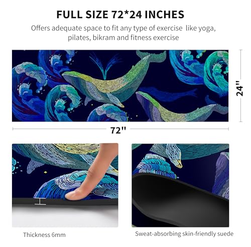 nuveti Yoga Mat Print Extra Thick TPE Non Slip Fitness Exercise Mat with Carrying Bag,72"x24" Extra Thick 6MM Exercise & Workout Mat for Yoga, Pilates Fitness and Floor Exercises - color: Whale