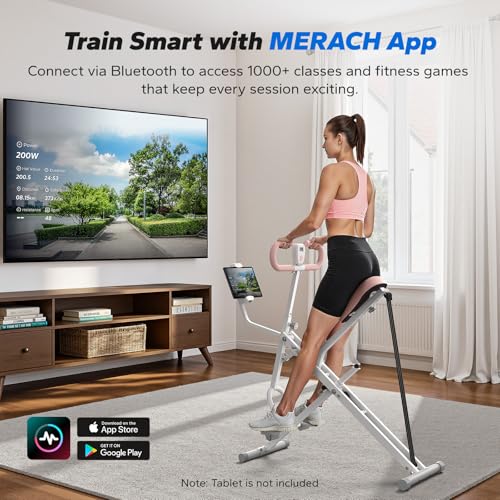 MERACH Upgraded Squat Machine for Women, Smart Row and Deep Squat Trainer with Tablet Stand, Adjustable Resistance & 350LB Weight Capacity, Foldable Home Exercise Equipment, Connect MERACH APP - style: R07 PRO - White