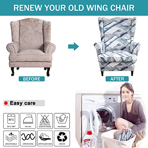NILUOH Wingback Chair Slipcover 2-Piece Stretch Wingback Chair Sofa Slipcover Armchair Cover Printed Furniture Protector Couch Soft with Elastic Bottom for Living Room, 09 - color: 9