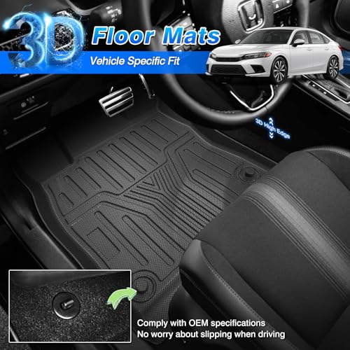 Civic Floor Mats - Floor Liner for Honda Civic 2022-2026 Sedan Hatchback Si (Include Sport, Not for Hybrid) & Acura Integra 2023-2026 Accessories (Only Fit 2nd Row Has USB Port) - size: 4)Honda Civic【22-26】 Acura Integra【23-26】
