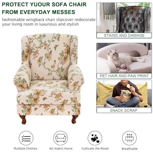 CRFATOP 2 Piece Stretch Wingback Chair Cover Printed Wing Chair Slipcovers Spandex Fabric Wingback Armchair Covers with Elastic Bottom for Living Room Bedroom Wingback Chair,C10 - color: Color C10