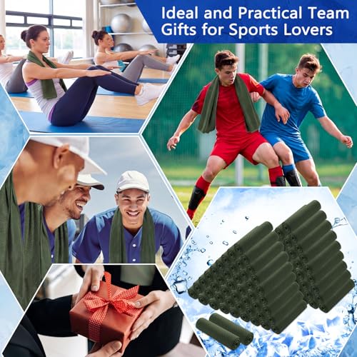 Hosuly 100 Pack Cooling Towels, 40"x12" Cooling Towels for Neck and Face Breathable Soft Chilly Sweat Rag Microfiber Sport Rags for Gym Yoga Golf Running - color: Olive Green
