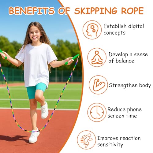 Beaded Jump Rope 1 Pack/2 Pack, ACEONE Segmented Skipping Rope for Kids Adults, Adjustable Tangle-Free Toddler Jumping Rope for Fitness Exercise Training - color: Rainbow Blue