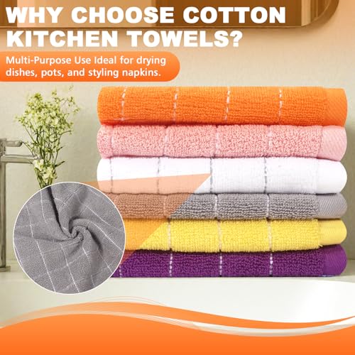 Wash Cloths 6 Pack 100% Cotton, Soft Absorbent Washcloths for Face & Body, Quick Dry Wash Cloths for Showering, Bathroom Towels, 6 Colors - color: Orange, Light Pink, White, Gray, Yellow, Purple
